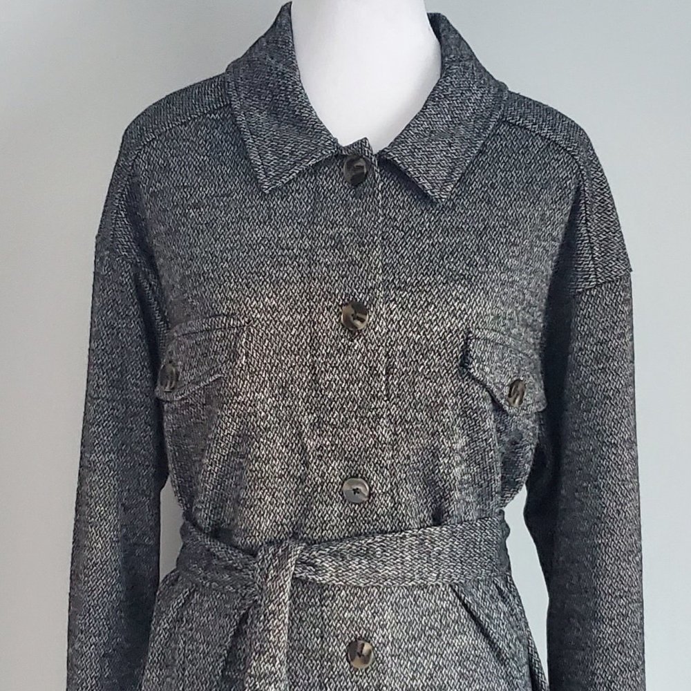 Women's Tweed Style Shacket Belted & Pockets Transitional Wear